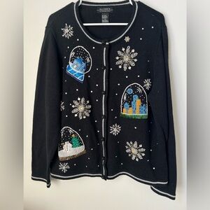 All Points by Reference Points Christmas Beaded Sweater Cardigan